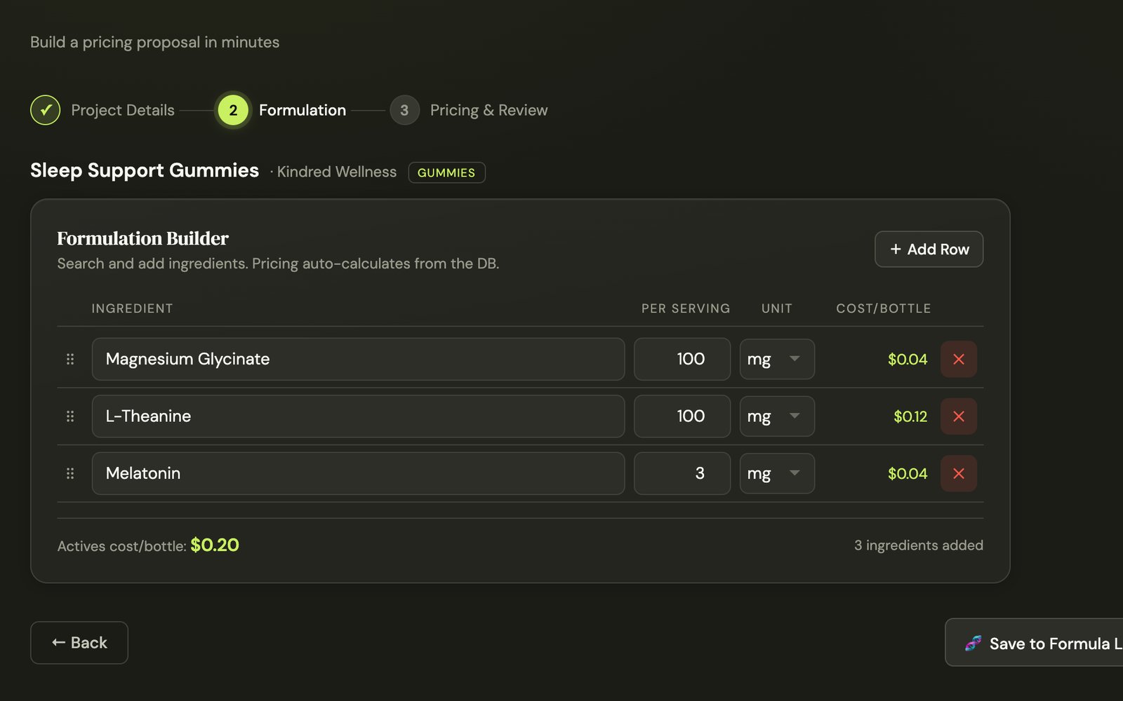 Proposal Engine: Live costing